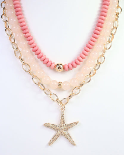 Sanibell Layered Starfish Necklace Pink: Default