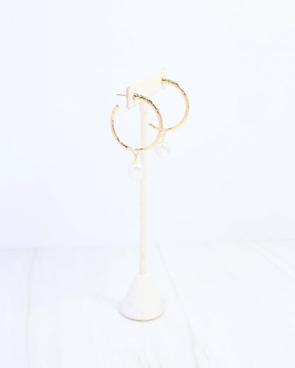 Laila Pearl Dangle Hoop Earring Gold: Default