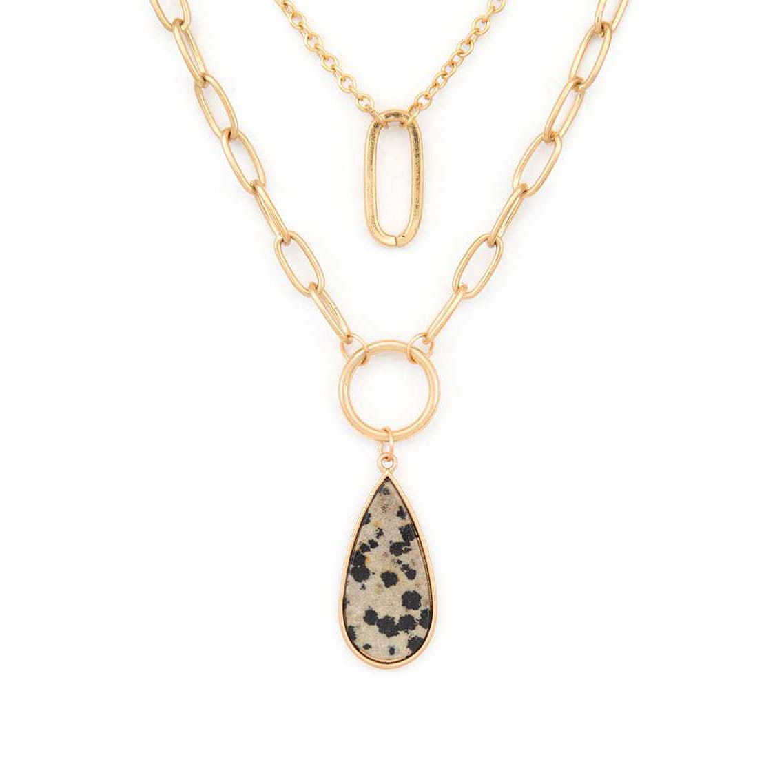 Stone Teardrop Layer Pendant Necklace