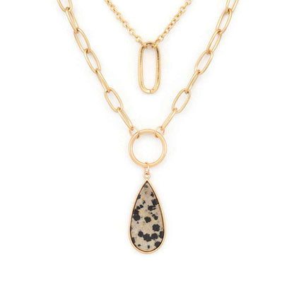 Stone Teardrop Layer Pendant Necklace