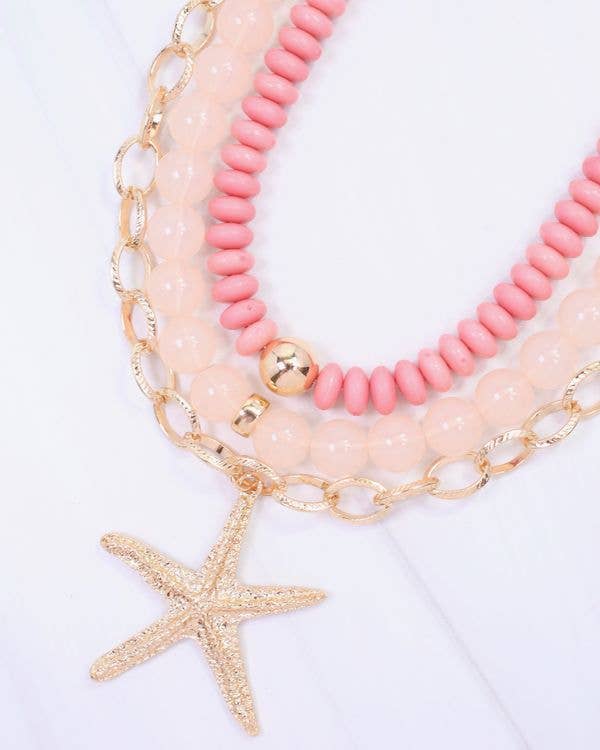 Sanibell Layered Starfish Necklace Pink: Default