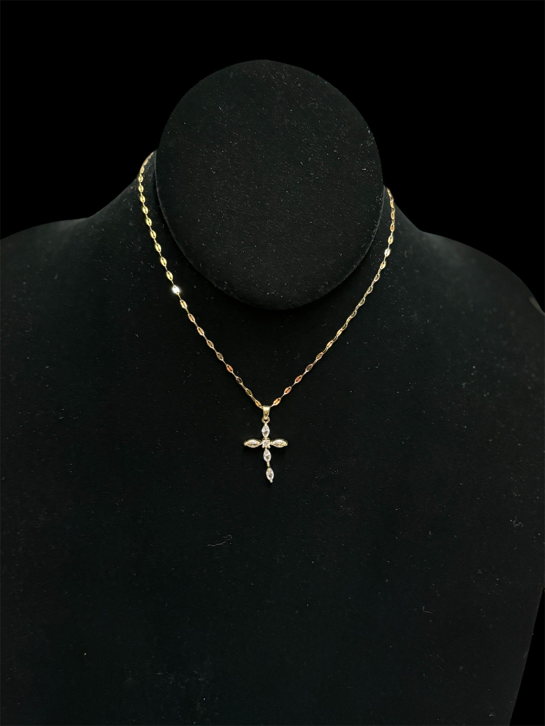 Haute Mess large cz cross on fancy gold chain