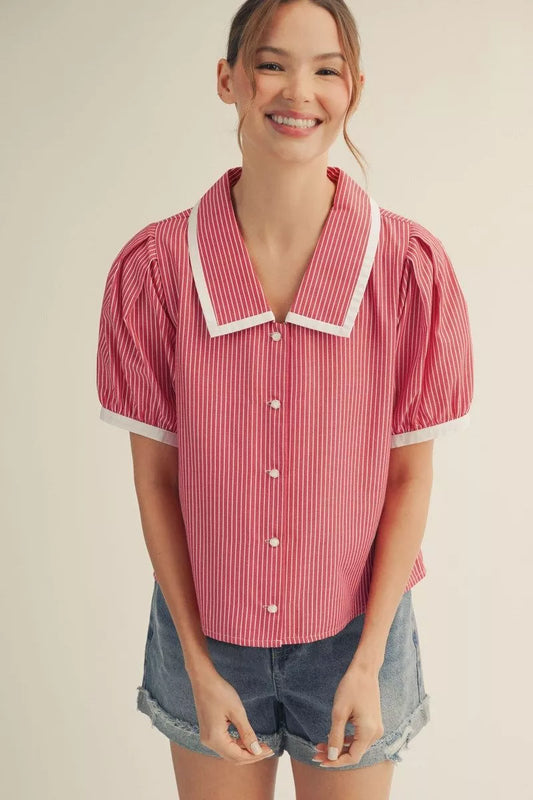 The Annabelle Red Stripe Button Blouse