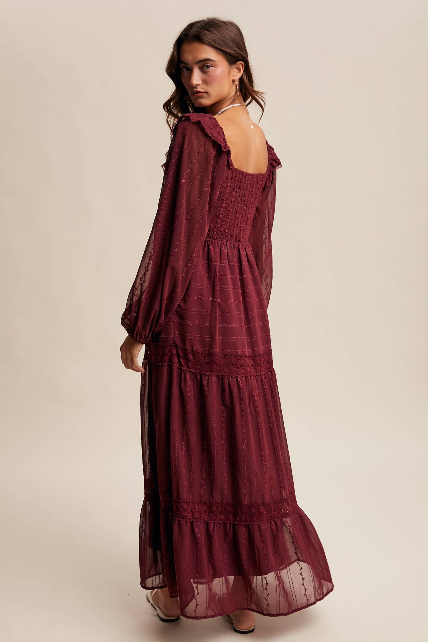Diane Ruffle Trim Tiered Maxi Dress