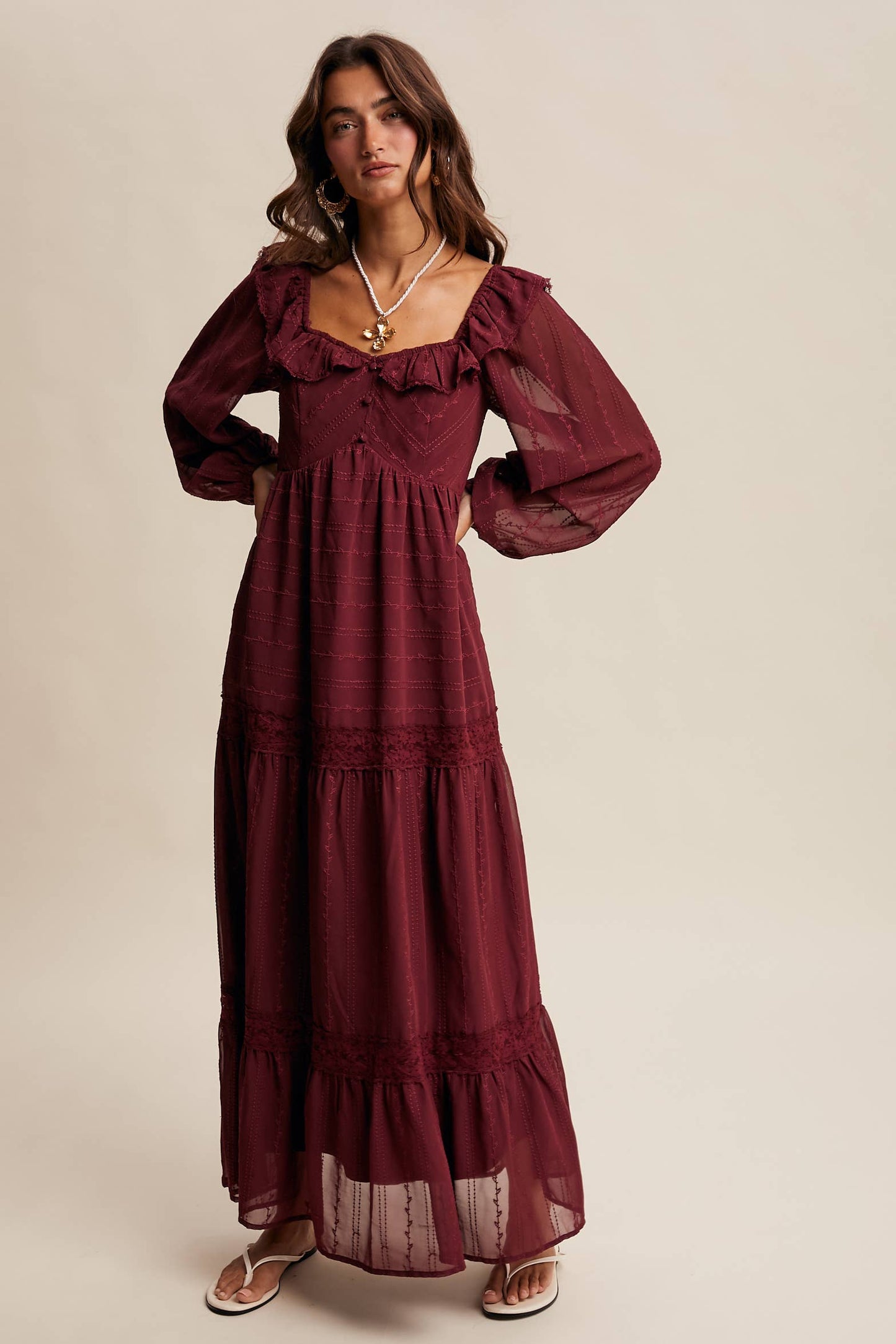 Diane Ruffle Trim Tiered Maxi Dress
