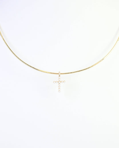Marianne Pearl Cross Necklace WR Gold: Default