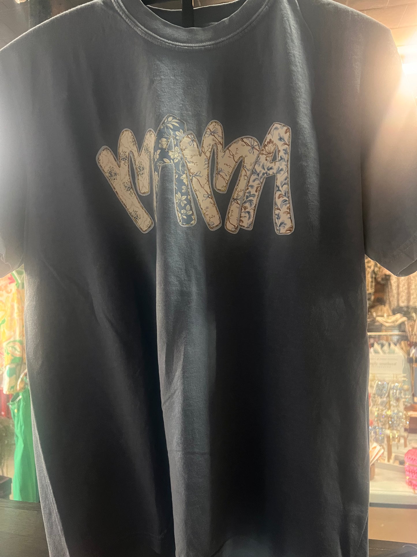 3 Kids and a Press Blue Floral Mama Tee