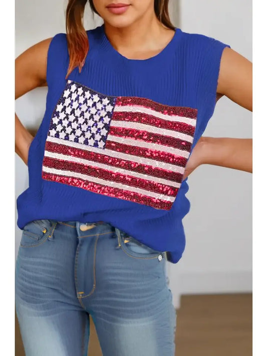 Sequin American Flag Knitted Vest
