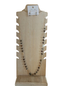 Brown Long Beaded Necklace with Earrings