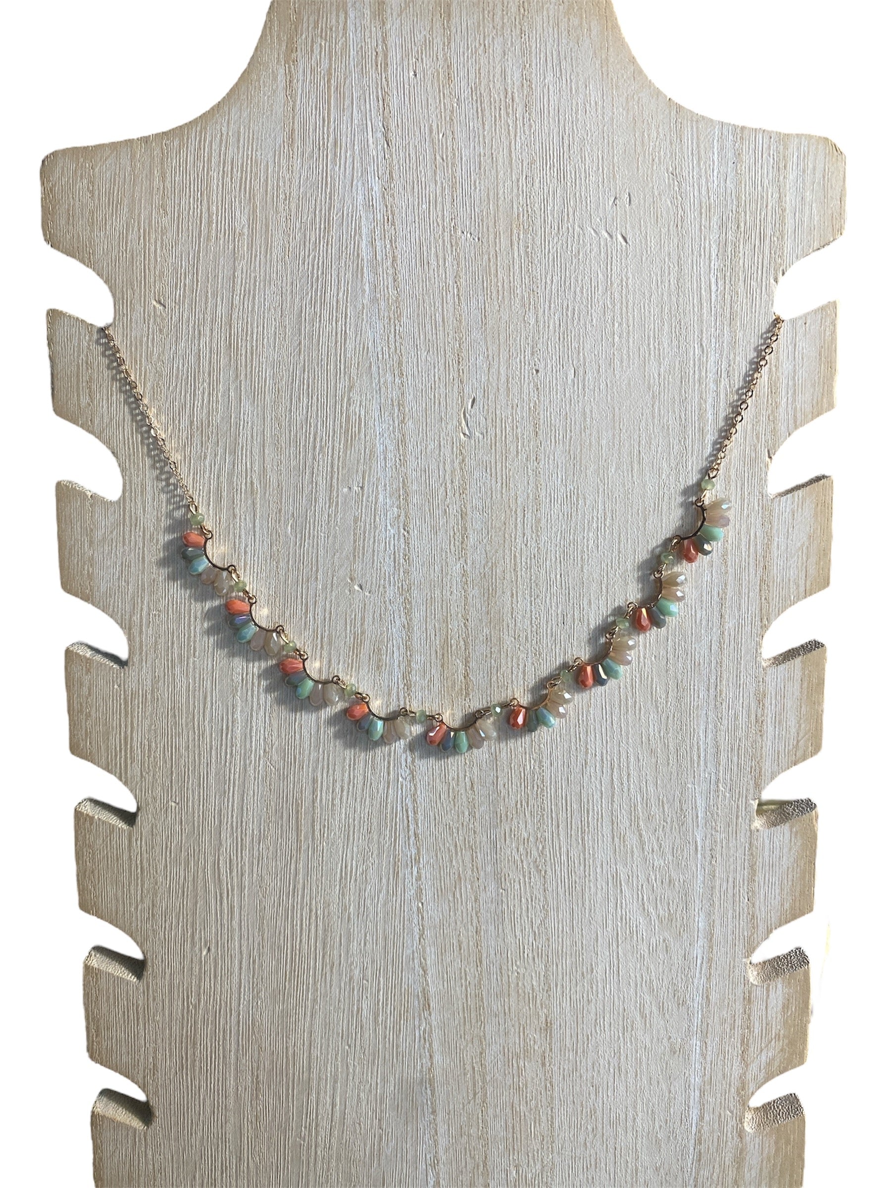 Multi Color Beaded Fanned Gold Necklace