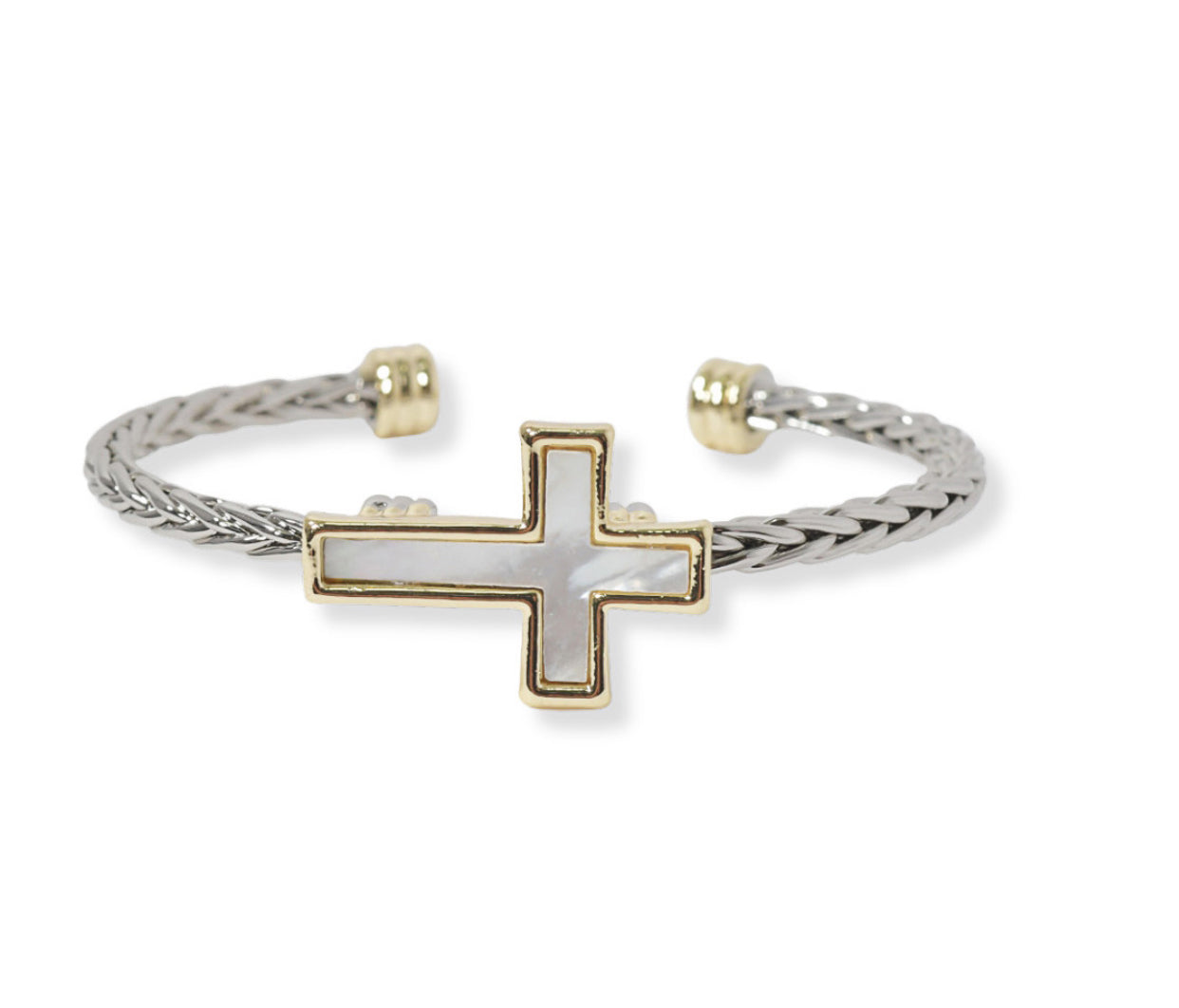 Mother of Pearl Cross Cable Cuff Bracelet