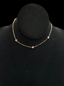 Haute Mess gold satellite chain choker with 3 clear square charms