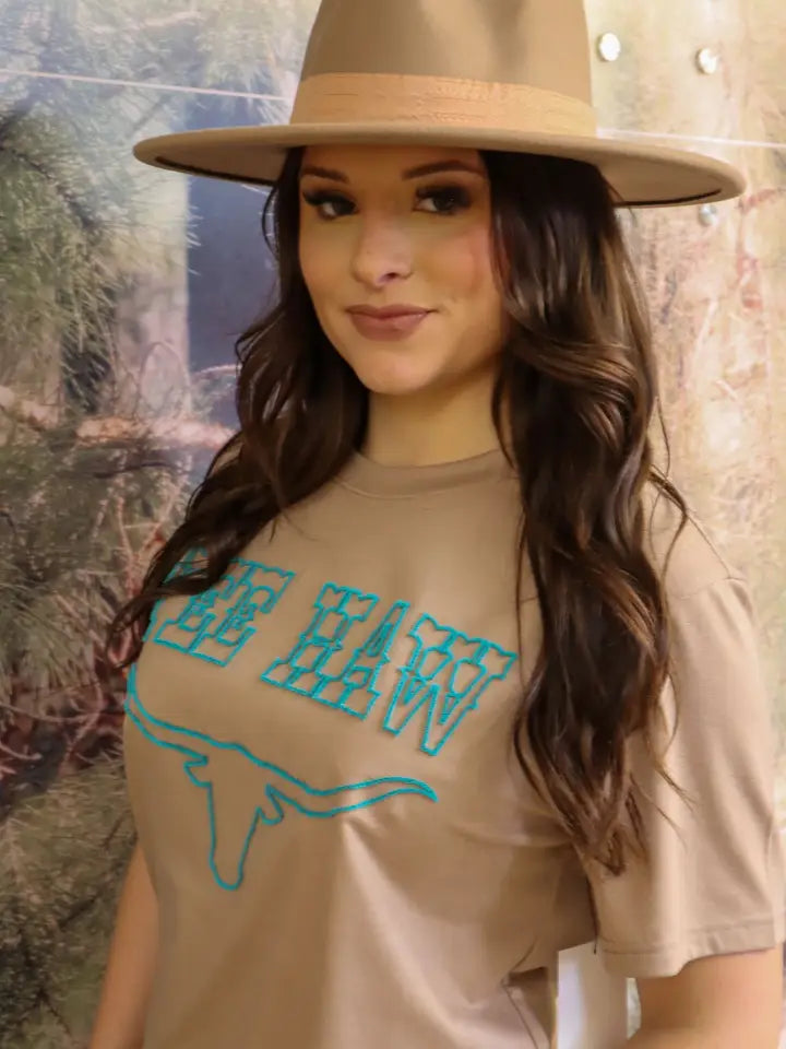 Yee Haw Longhorn Embroidered Tee