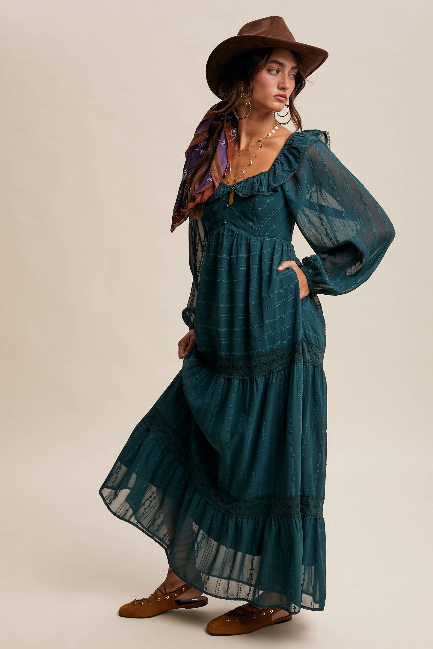 Diane Ruffle Trim Tiered Maxi Dress