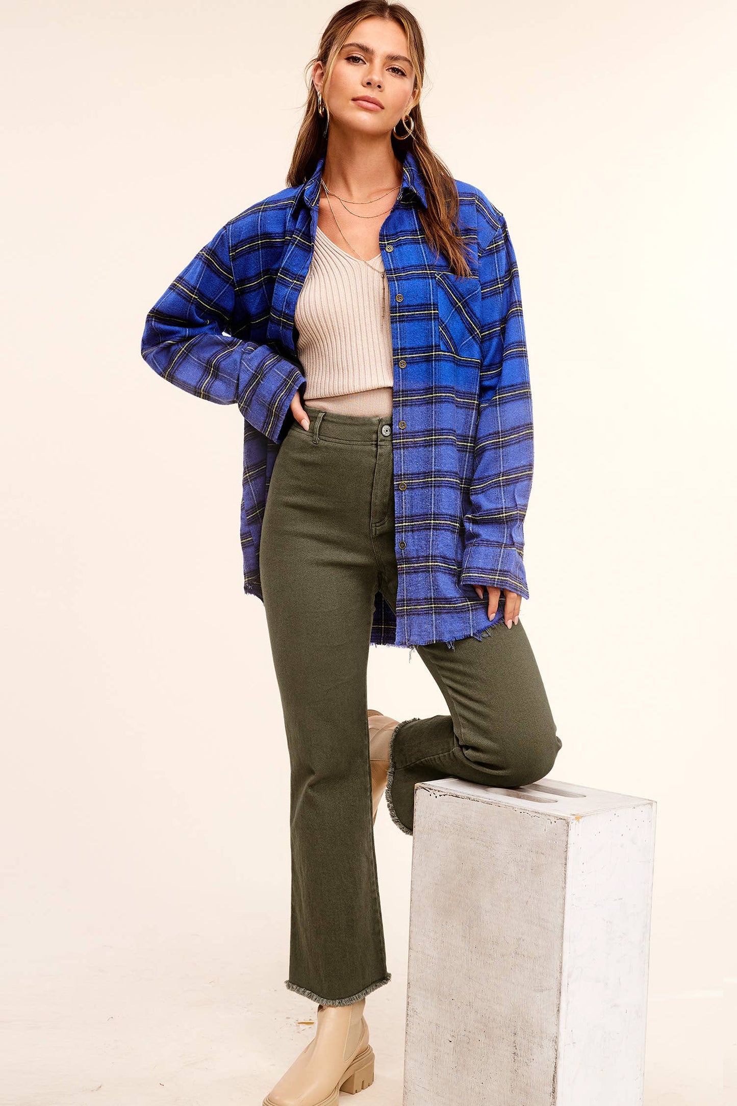 Soft Washed Stretchy High Waisted Flare Pants