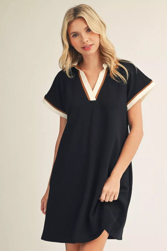 The Cara Black Mix Contrast Casual Dress