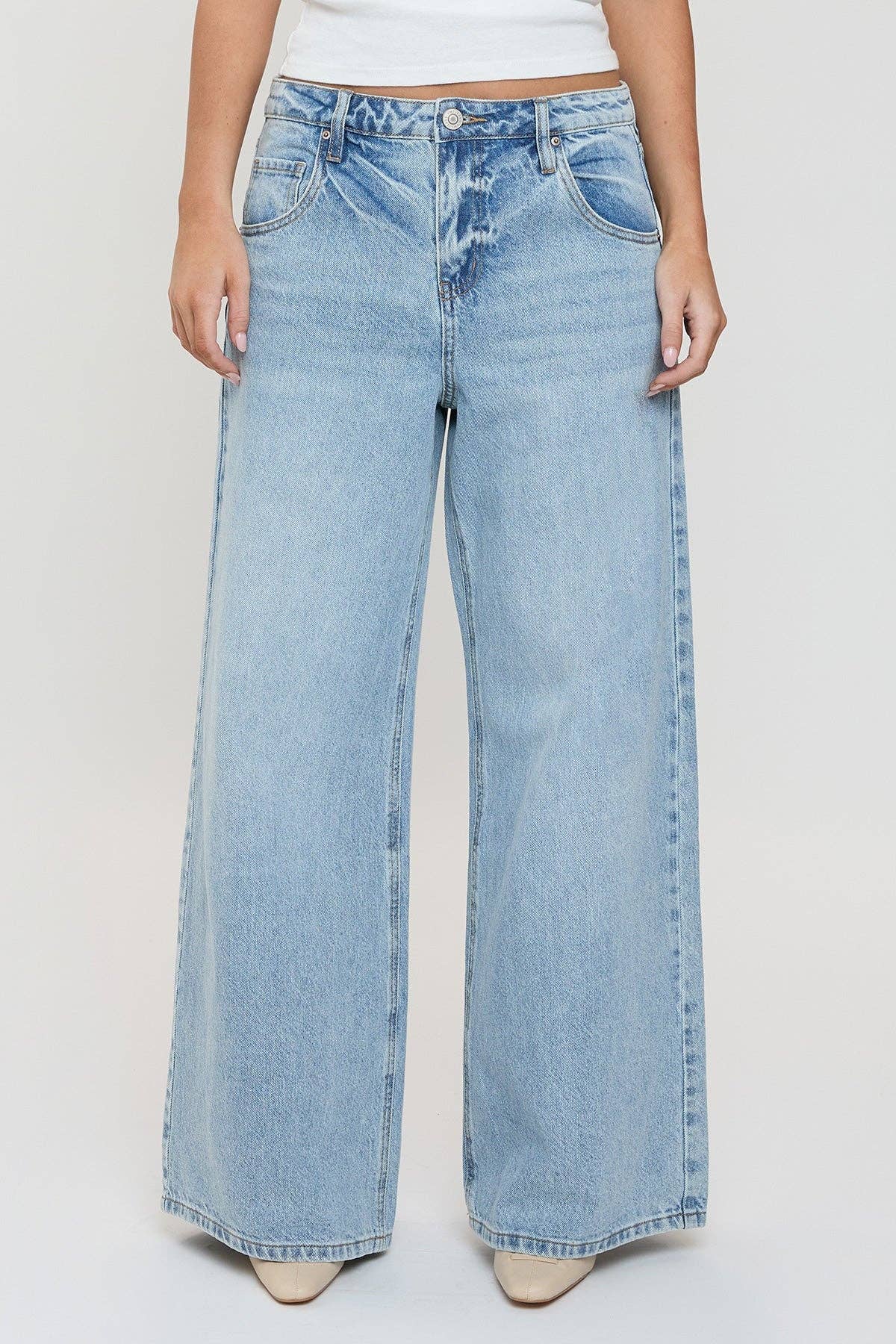 Billie Mid Rise Wide Leg Baggy Jeans-Light blue