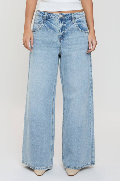 Billie Mid Rise Wide Leg Baggy Jeans-Light blue