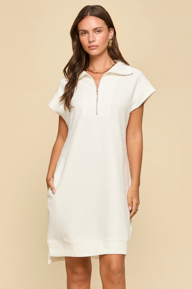 Half-Zip Jacquard Dress w/ Pockets