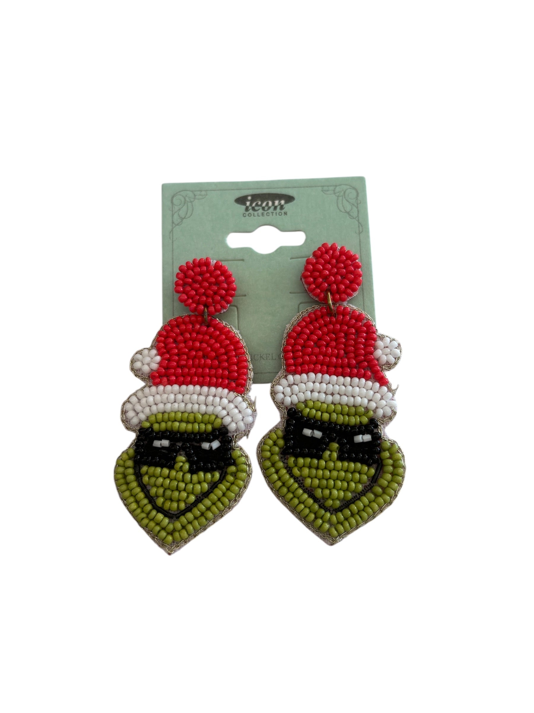 Beaded Grinch Earrings