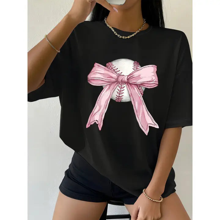 Baseball Bow SS Tee in Black