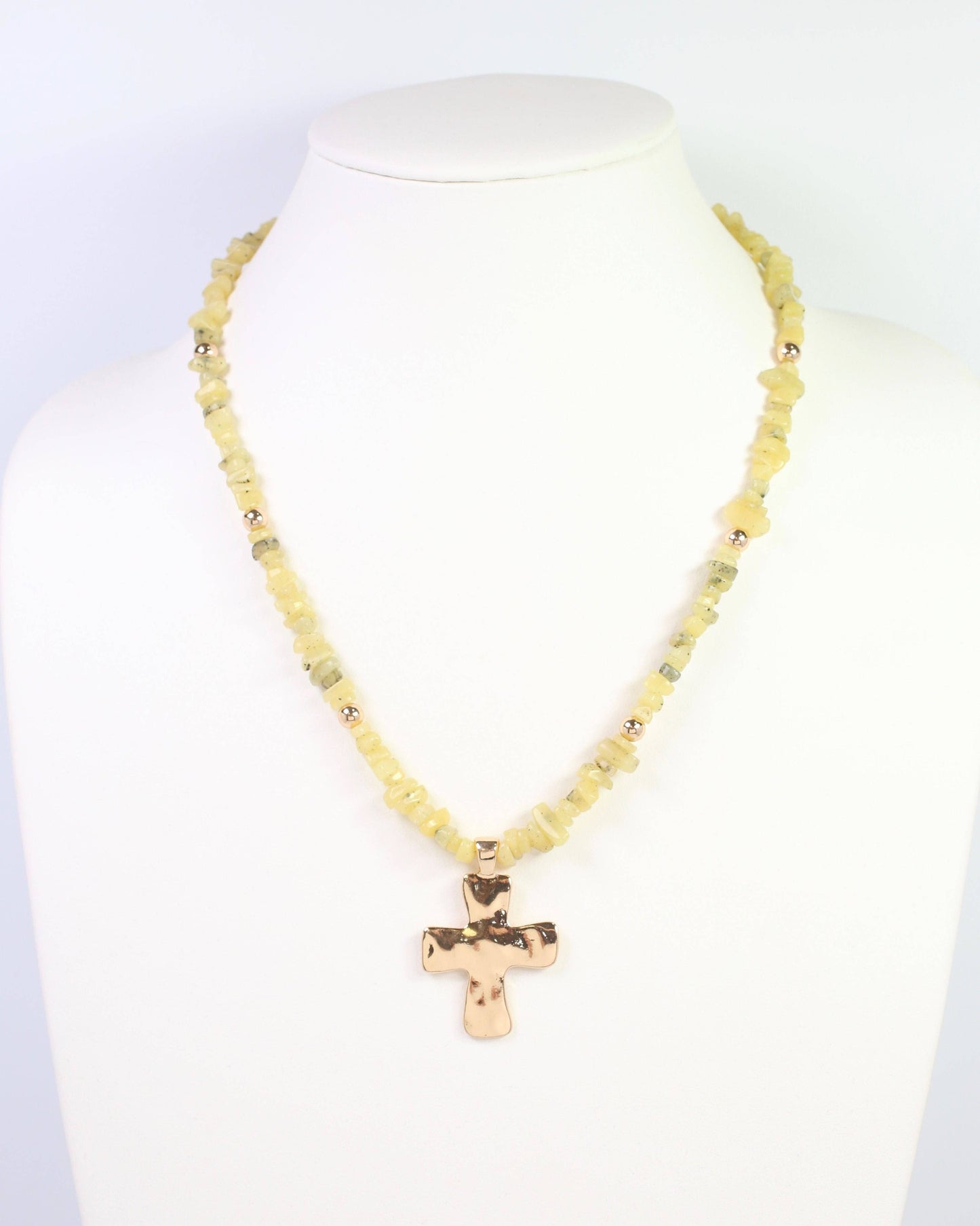 Holland Beaded Cross Necklace Light Green