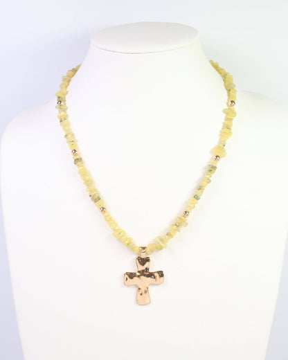 Holland Beaded Cross Necklace Light Green