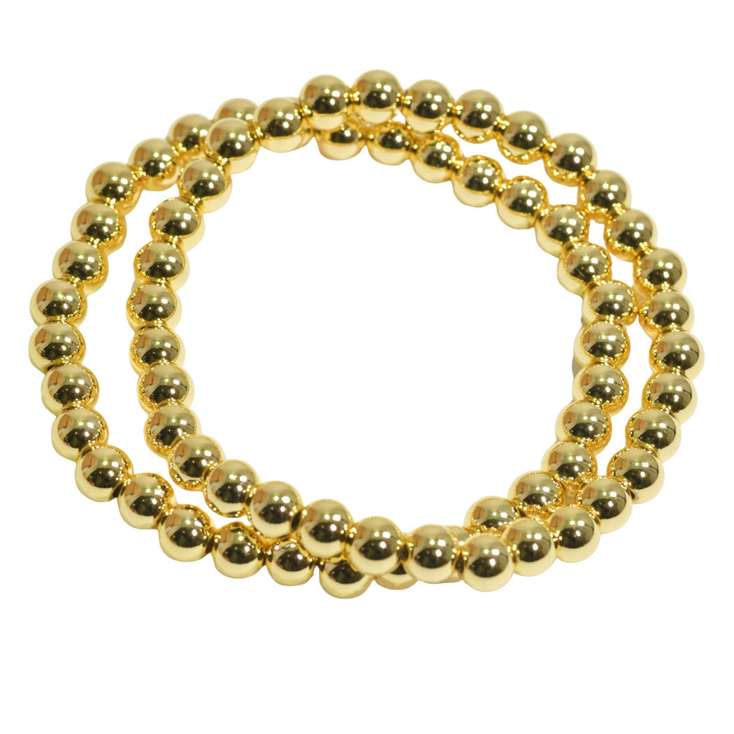 Gold 6mm Stainless Steel Ball Beaded Stretch Bracelet Set