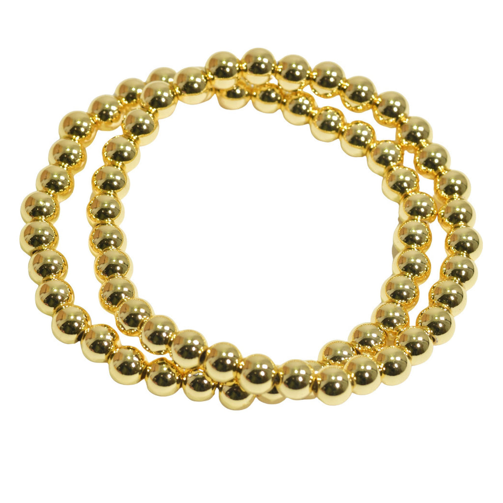 Gold 6mm Stainless Steel Ball Beaded Stretch Bracelet Set