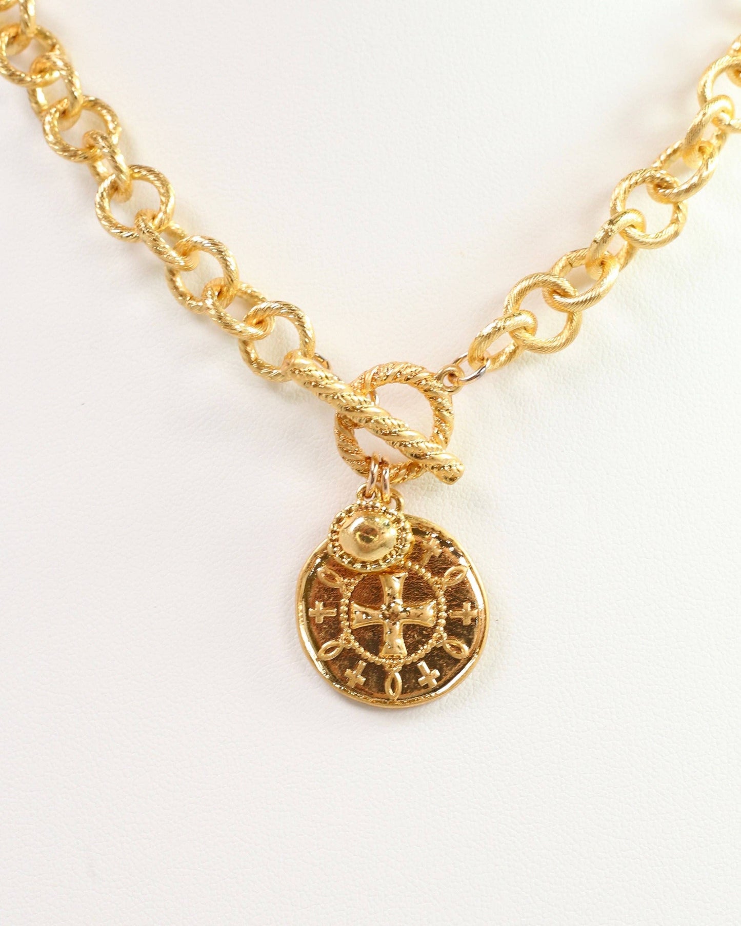 Chalice Cross Charm Necklace Worn Gold