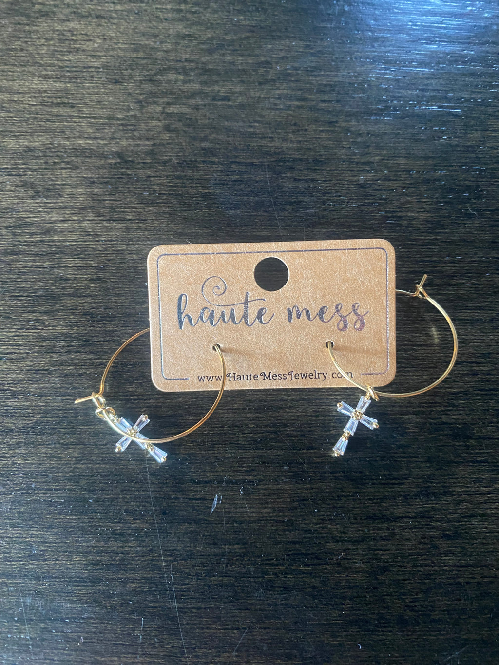 Gold Hoop Earrings with Gold Cross Dangle