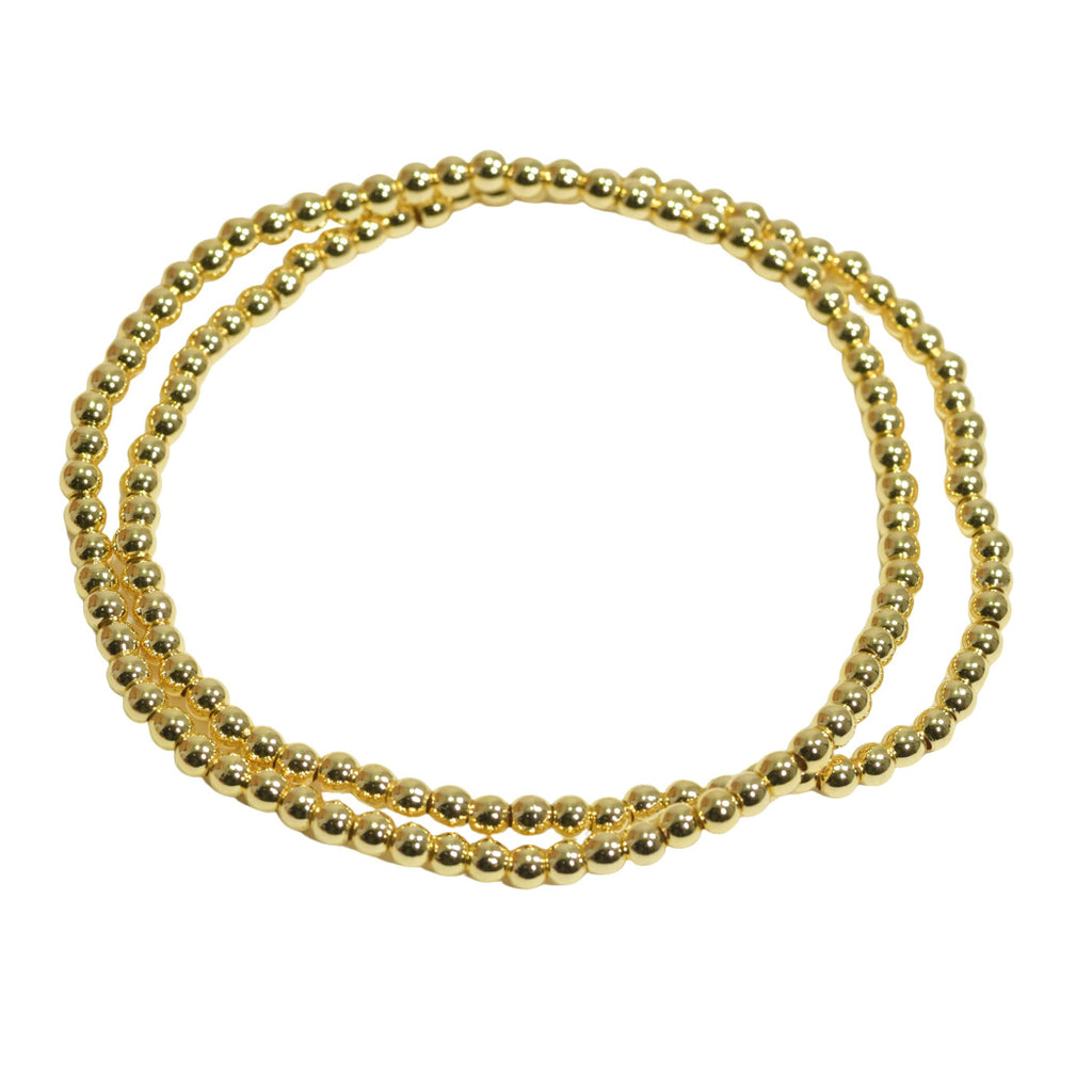 3mm Gold Stainless Steel Ball Bead Stretch Bracelet Set