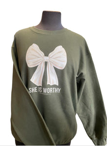 She is Worthy Green Sweatshirt