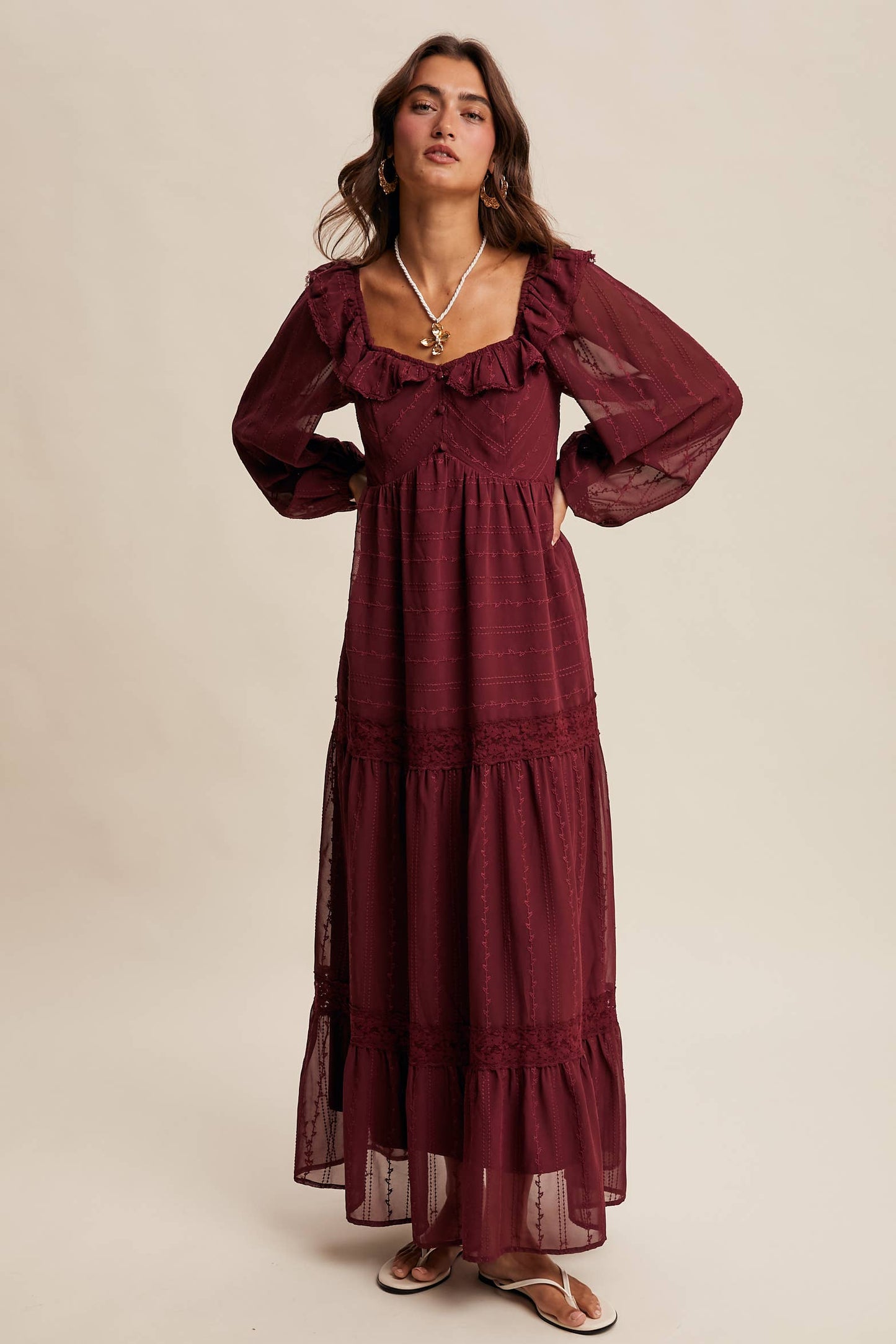 Diane Ruffle Trim Tiered Maxi Dress