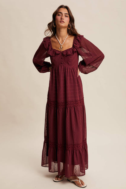 Diane Ruffle Trim Tiered Maxi Dress