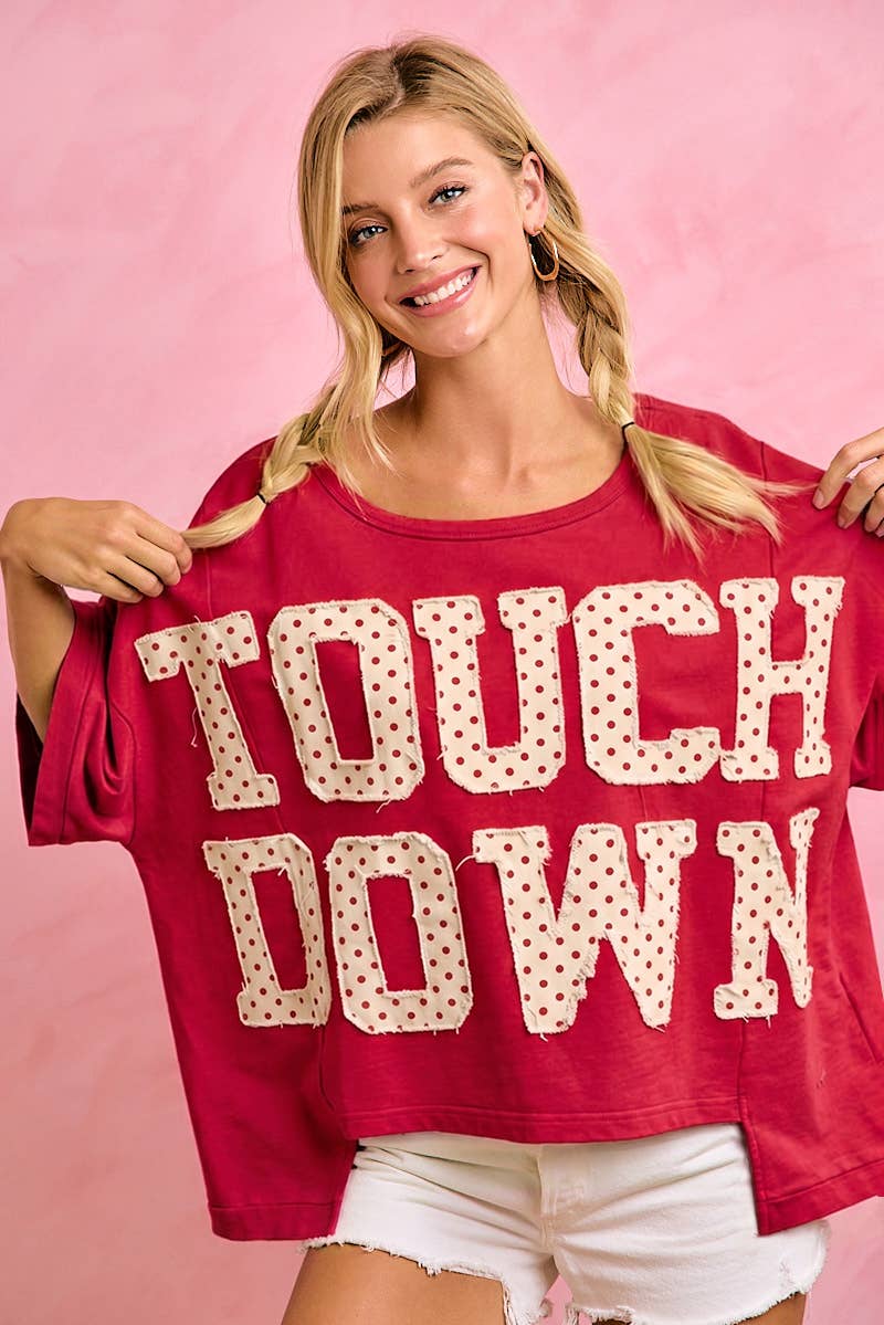 GAMEDAY THEME POLKA DOT PATCHES SHORT SLEEVES TOP: BLACK/RED / XL