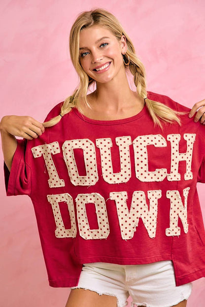 GAMEDAY THEME POLKA DOT PATCHES SHORT SLEEVES TOP: BLACK/RED / XL
