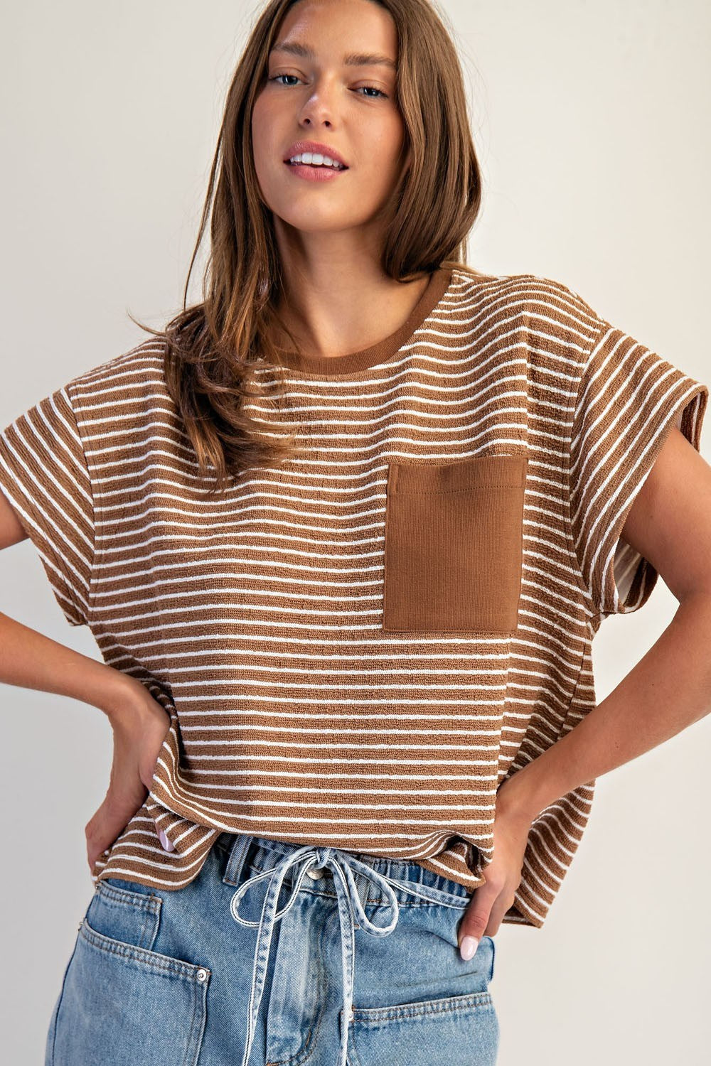Coco Striped Patch Pocket Boxy Top