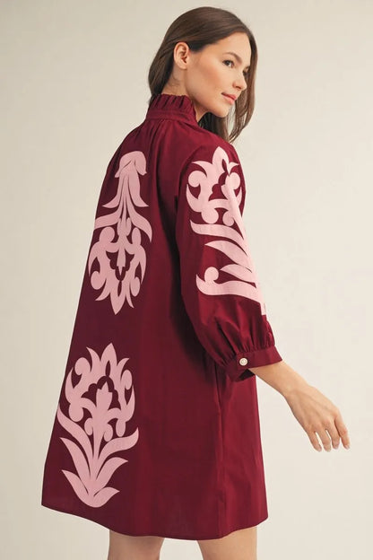 The Cassidy Burgundy Baroque Dress