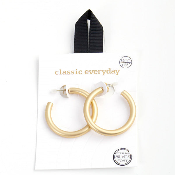 Matte Gold Simple Thick Round Hoop Earring