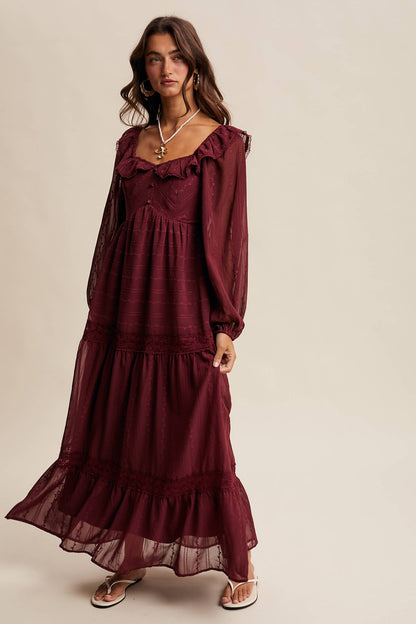 Diane Ruffle Trim Tiered Maxi Dress