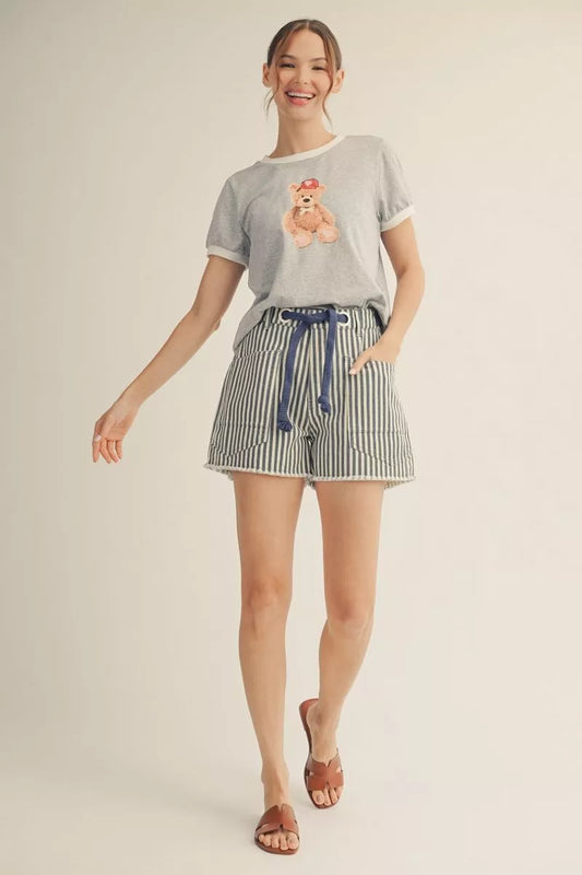 Denim Stripe Drawstring Shorts