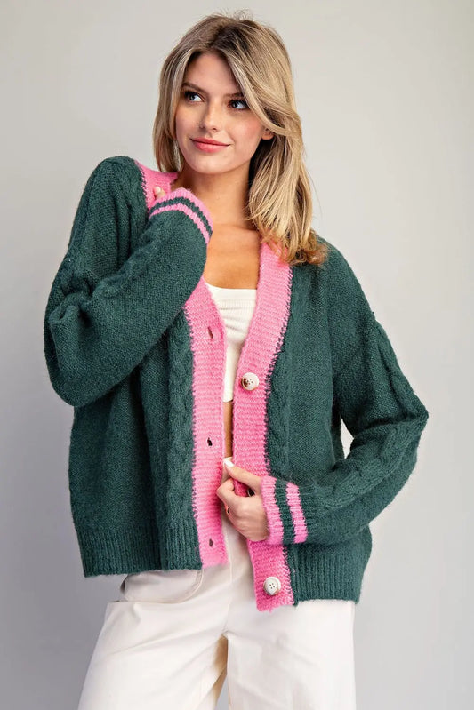 Contrast Button Down Varsity Cardigan