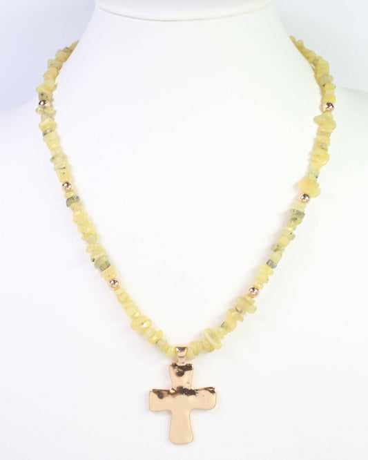 Holland Beaded Cross Necklace Light Green