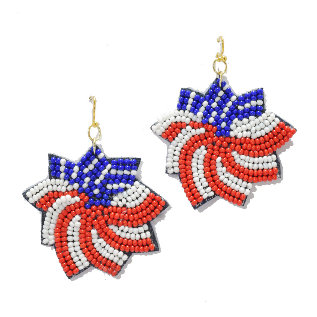 American Flag Seed Bead Earrings
