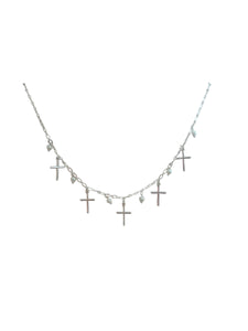 Silver Multi Cross With pearls Necklace