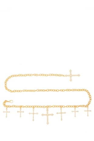 Rhinestone Cross Design Linked Chain Belt