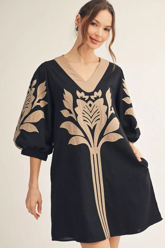 The Ariel Black Baruque Floral Dress