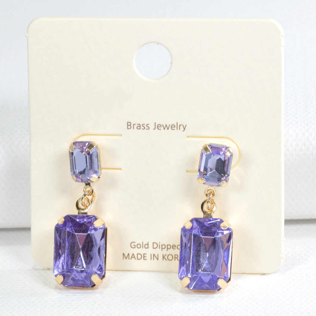Lavender Rectangle Rhinestone Dangle Earrings