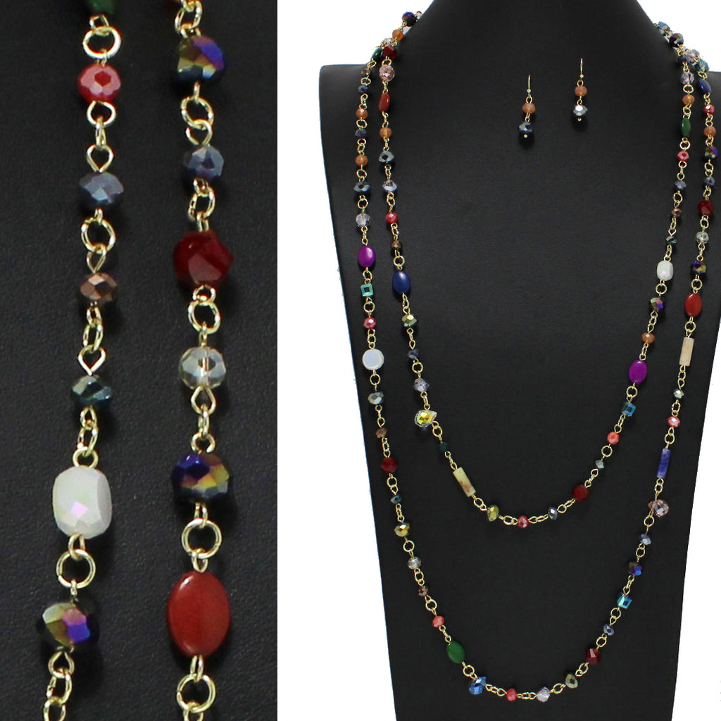 Gold/Multi Handmade Beaded Double Layered Long Necklace